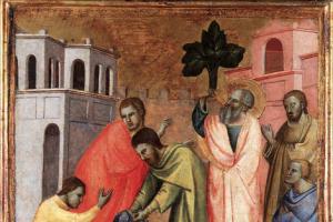 Taddeo Gaddi: Szent János evangelista iszik a mérgezett kehelyből. Collezione Vittorio Cini, Velence. Forrás: https://www.medieval.eu/ Taddeo Gaddi: Szent János evangelista iszik a mérgezett kehelyből. Collezione Vittorio Cini, Velence. Forrás: https://www.medieval.eu/
