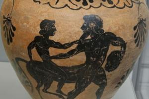 Kheirón és egy tanítvány. Etruszk váza. Forrás: Wikimedia Commons.